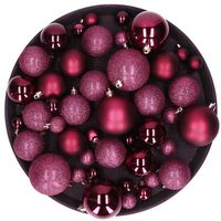 Kerstversiering set kerstballen aubergine roze 6 - 8 - 10 cm - pakket van 62x stuks - Kerstbal
