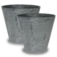 Bloempot Claire - 2x - grijs - D43 x H39 cm - met drainagesysteem - voor binnen en buiten