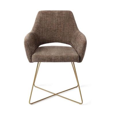 Jesper Home Yanai eetkamerstoel Checked Chestnut cross gold