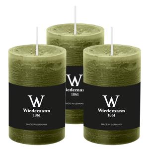 Cilinderkaars/stompkaars - 3x - rustieke kaars - olijfgroen - 6 x 9 cm - 30 branduren