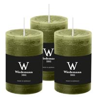 Cilinderkaars/stompkaars - 3x - rustieke kaars - olijfgroen - 6 x 9 cm - 30 branduren Cilinderkaars/stompkaars - 3x - rustieke kaars - olijfgroen - 6 x 9 cm - 30 branduren