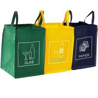 Afval scheiding, set van 3 recycle zakken voor glas, plastic en papier - thumbnail