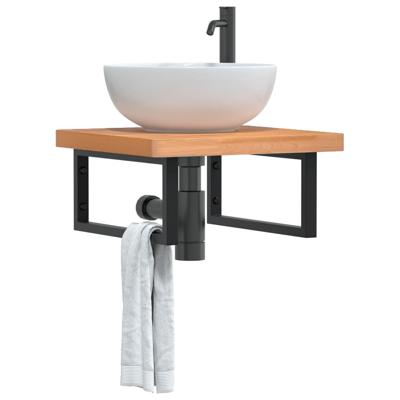 Badkamer wandschap staal en massief beukenhout