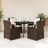 5-delige Tuinset met kussens poly rattan bruin