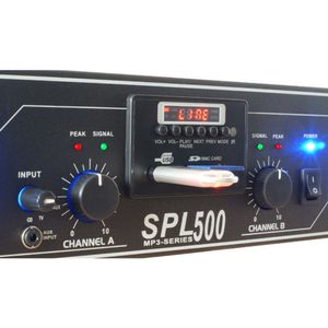 SkyTec 2 x 250W DJ PA versterker SPL500MP3 met USB MP3 speler