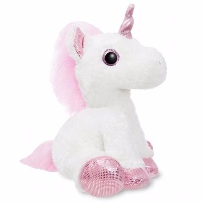 Aurora pluche knuffel Eenhoorn/Unicorn knuffel - wit/roze - 30 cm