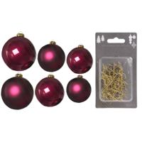 Groot pakket glazen kerstballen 50x framboos roze glans/mat 4-6-8 cm incl haakjes - Kerstbal - thumbnail