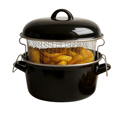 Cookinglife emaille Oliebollenpan / Frituurpan - Braadpan - met mand - Cooking - ø 24 cm