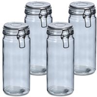 Voorraadpotten/bewaarpotten - 4x - 1L - grijs - glas - beugelsluiting - D10 x H20 cm