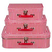 Kinderkamer koffertje rood met witte strepen 30 cm - thumbnail