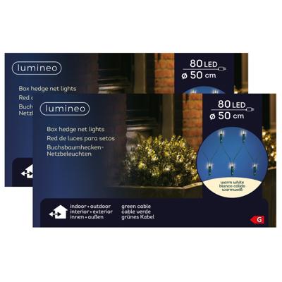 Lumineo Buxus kerstverlichting - 2x - 80 led lampjes - warm wit - lichtnet - 50 x 50 cm