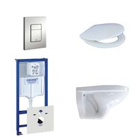 Adema Classico toiletset bestaande uit inbouwreservoir, toiletpot, toiletzitting en bedieningsplaat mat chroom 0720002/0729205/4345100/0261520/