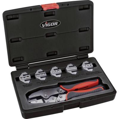 Vigor V2499 Krimptangset 6-delig Geïsoleerde kabelschoenen, Ongeïsoleerde, gesloten kabelschoenen, Open, ongeïsoleerde kabelschoenen, Adereindhulzen 0.5 tot 10
