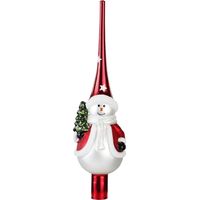 Luxe glazen piek/kerstboom topper sneeuwpop 28 cm - thumbnail