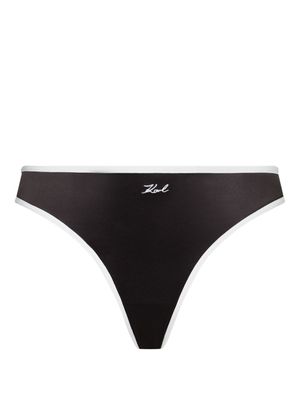 Karl Lagerfeld tanga bicolore Brazilian à fini satiné - Noir