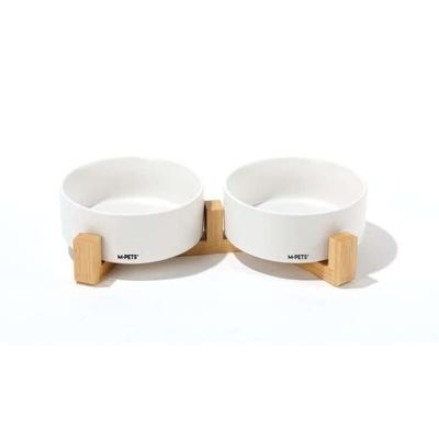 Keramieken kommen met bamboe ondersteuning 2x350 ml - Mpets - OPERA - Wit