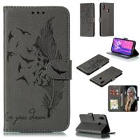 Feather patroon Litchi textuur horizontale Flip lederen draagtas met portemonnee & houder & kaartsleuven voor Huawei Y9 (2019) (grijs)