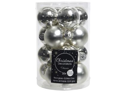 16 Glazen balletjes 35 mm zilver - Decoris