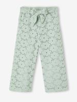 Wijde broek voor meisjes in Engels borduurwerk saliegroen