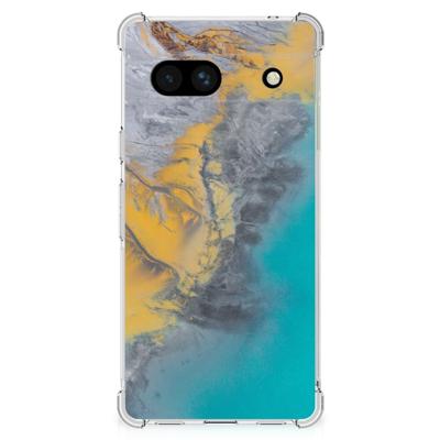 Google Pixel 7A Anti-Shock Hoesje Marble Blue Gold Google Pixel 7A Anti-Shock Hoesje Marble Blue Gold