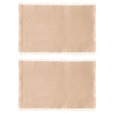 Secret de Gourmet placemats Kenya - 6x - beige - 45 x 30 cm - katoen - met franjes