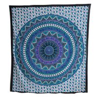 Authentiek Mandala Wandkleed Katoen Blauw/Paars met Bloemen (240 x 210 cm)