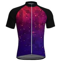 Voor heren Wielrenshirt Korte mouw Fietsen T-shirt Kleding Bovenlichaam met 3 achterzakken Bergracen Wegwielrennen Sneldrogend Rits Aan De Voorzijde Lampenkatoen Paars Groen Kleurenblok Verloop Lightinthebox - thumbnail