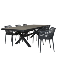 Qopps Ottowa uitschuif tafel 205/265 x 100 Antraciet met Air XL tuinstoel stapelbaar