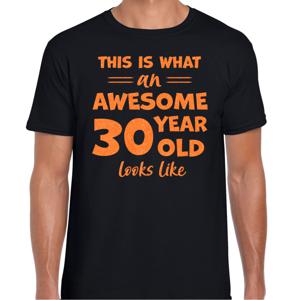 Cadeau T-shirt voor heren - leeftijd 30 jaar - awesome - zwart - glitter oranje - Verjaardagsfeest