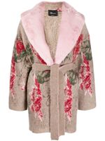 Blumarine manteau ceinturé à fleurs - Marron - thumbnail