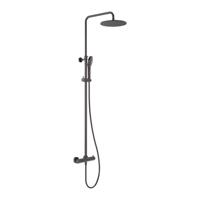 Regendoucheset MAY Opbouw met Thermostaat, Incl. 3-Standen Handdouche & Hoofddouche 25 cm Geborsteld Carbon Black PVD