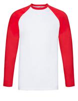 Fruit Of The Loom F296 Long Sleeve Baseball T - White/Red - 3XL