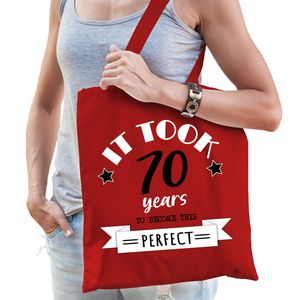 Cadeau tas voor dames - 70 en perfect - rood - katoen - 42 x 38 cm - zeventig - shopper