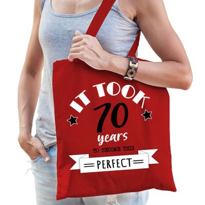 Cadeau tas voor dames - 70 en perfect - rood - katoen - 42 x 38 cm - zeventig - shopper Cadeau tas voor dames - 70 en perfect - rood - katoen - 42 x 38 cm - zeventig - shopper
