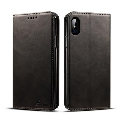 Suteni kalf textuur horizontale Flip lederen case voor de iPhone X/XS met houder & card slots & portemonnee (zwart)