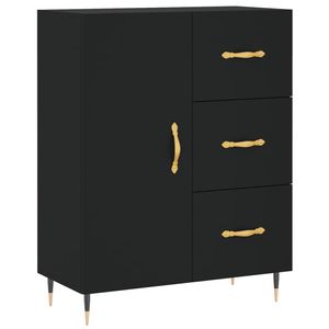 The Living Store Dressoir - Zwart - 69.5 x 34 x 90 cm - Bewerkt hout en metaal