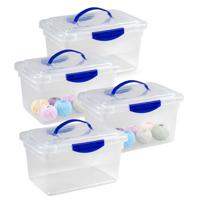 Opslagbox met deksel - 4x - transparant blauw - 9 liter - 35 x 23 x 20 cm - kunststof