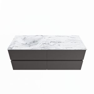 MONDIAZ VICA-DLUX 130cm badmeubel onderkast Dark grey 4 lades. Inbouw wastafel CLOUD links zonder kraangat, kleur Glace.