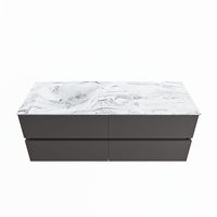 MONDIAZ VICA-DLUX 130cm badmeubel onderkast Dark grey 4 lades. Inbouw wastafel CLOUD links zonder kraangat, kleur Glace. - thumbnail