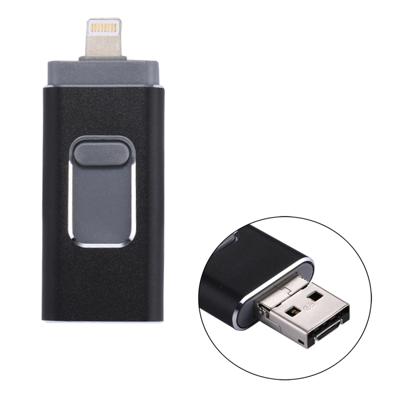 RQW-01B 3 in 1 USB 2.0 & 8 Pin & Micro USB 16GB Flash Drive for iPhone & iPad & iPod & Most Android Smartphones & PC Computer(Black)