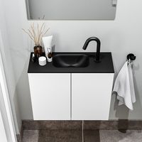 Zaro Polly toiletmeubel 60cm mat wit met zwarte wastafel met kraangat - thumbnail