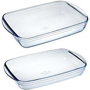 Set van 2x stuks rechthoekige glazen ovenschalen 2 en 3,6 liter