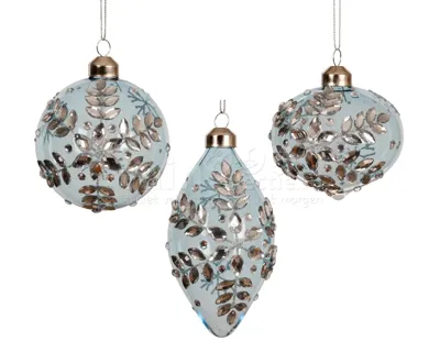 Kerstbal Glas Sneeuwvlok Hemelsblauw Ø8cm Assorti 1st