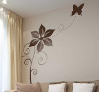 Sticker decoratie bloem en vlinder - thumbnail