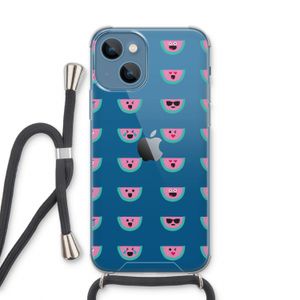 Smiley watermeloenprint: iPhone 13 Transparant Hoesje met koord