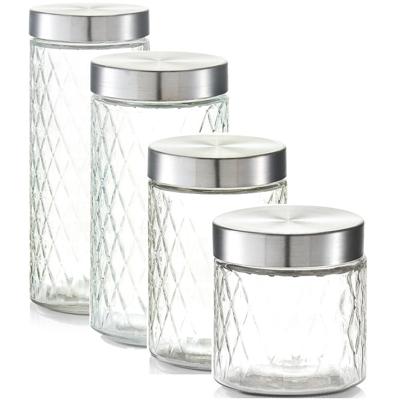 Zeller Glazen voorraadpotten/bewaarpotten - 4x - 750/1200/1500/2000 ml geruit