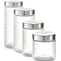 Zeller Glazen voorraadpotten/bewaarpotten - 4x - 750/1200/1500/2000 ml geruit