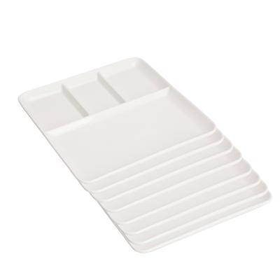 Gourmetbord - 8x - 4 vakjes - vierkant - wit - porselein - D25 cm - Fonduebord/barbecue bord