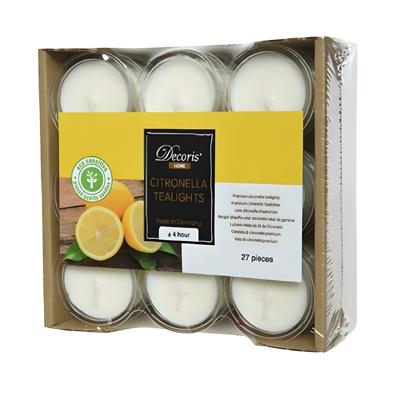 Decoris Geurkaarsen - Citrus Citronella geur - 27x stuks - 4 branduren - kaarsjes