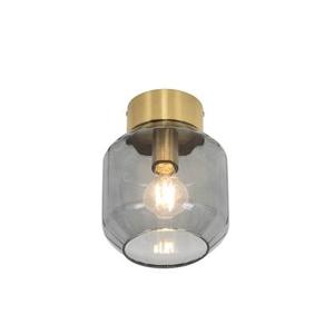 QAZQA Moderne plafondlamp messing met smoke glas - Stiklo